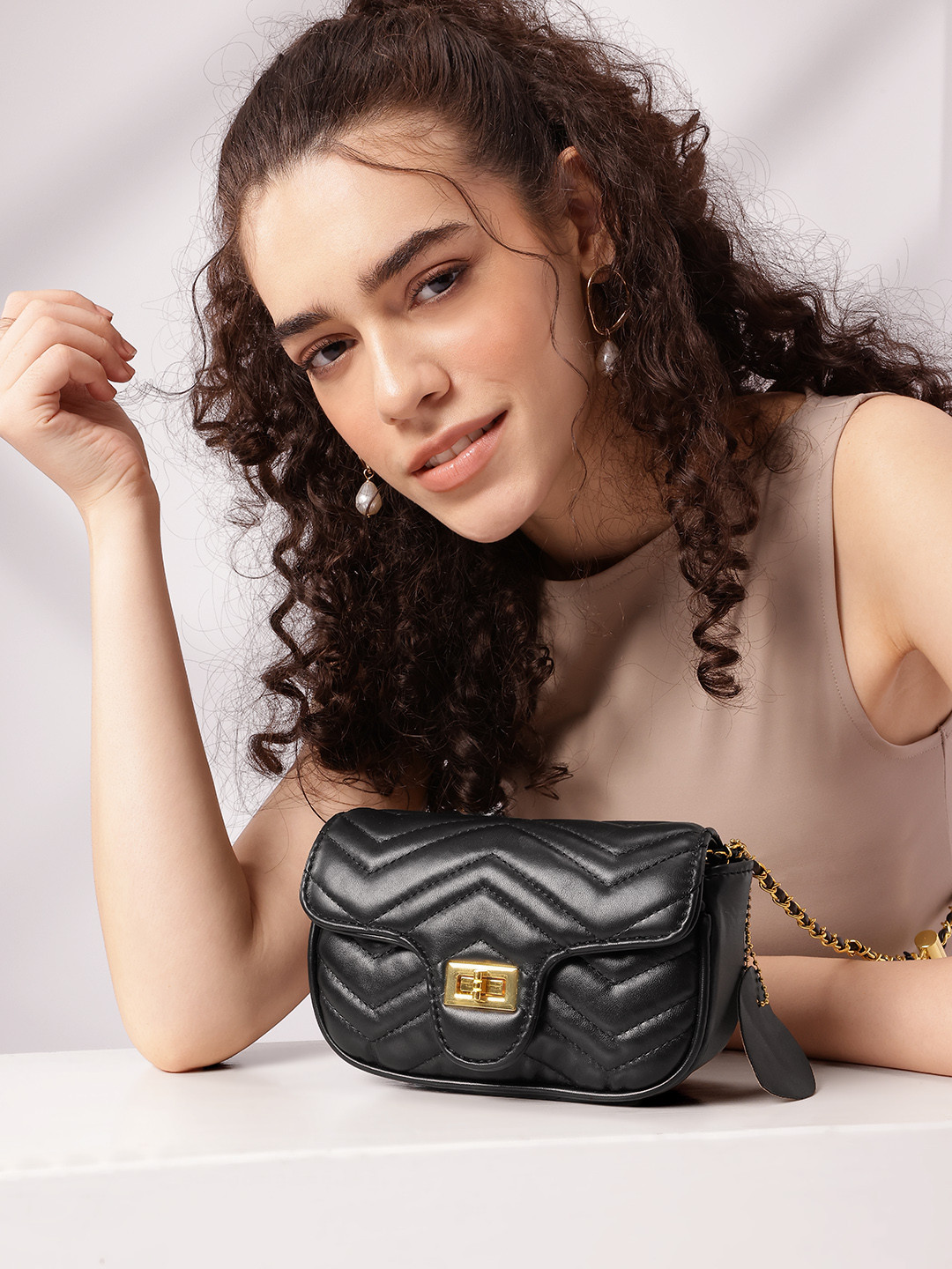 Mast & Harbour Quilted Structured Adjustable Sling Bag