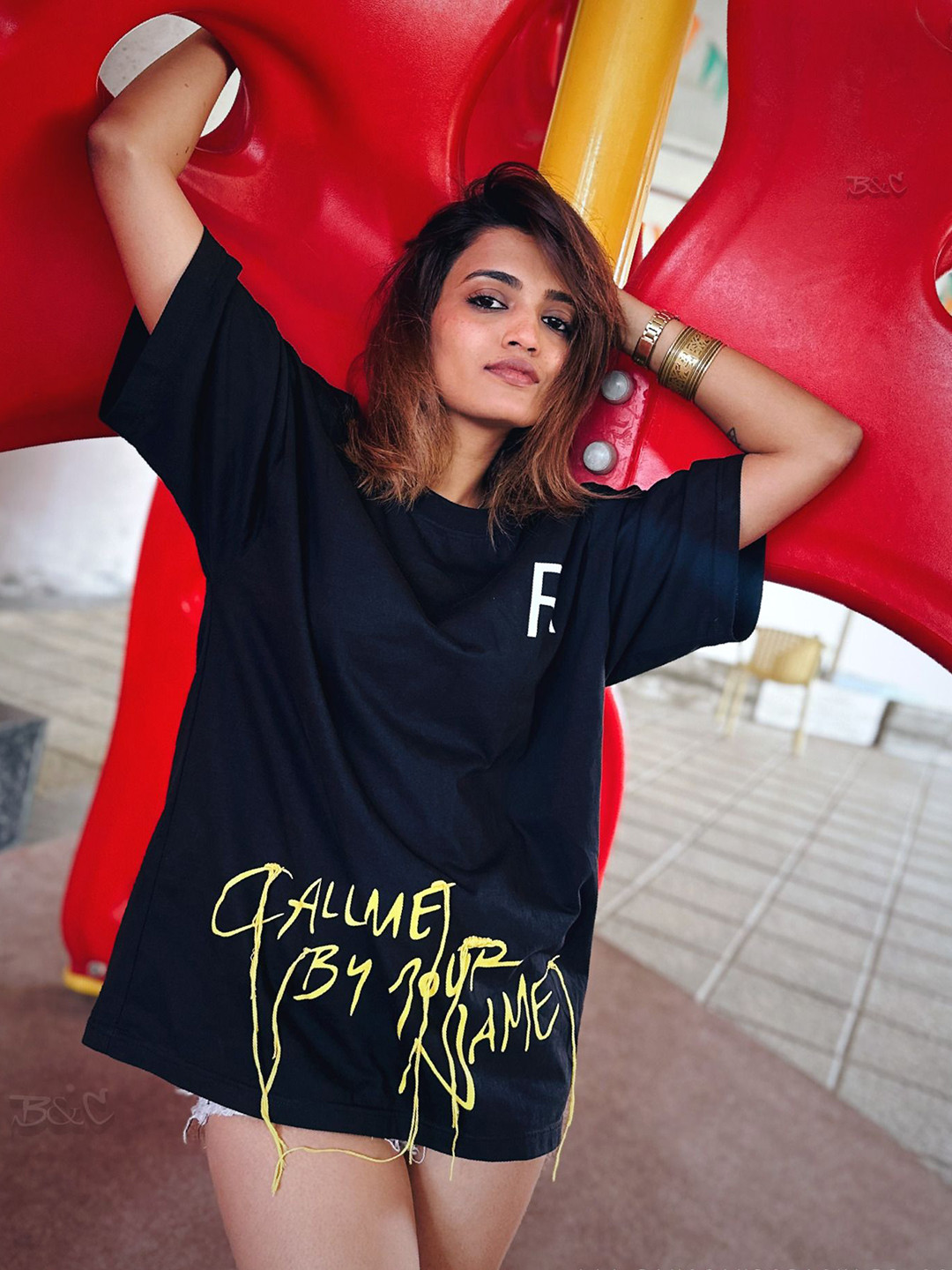 BANGS AND CRACKLES Typography Drop Shoulder Pure Cotton Dual Fusion Oversized Fit T-shirt