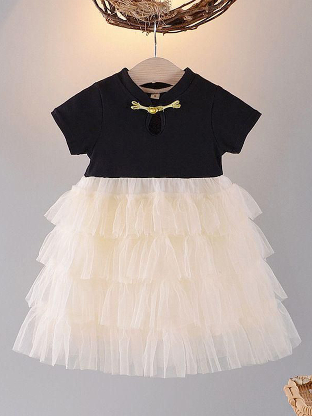 POP STREET KIDS Girls Round Neck Ruffles Fit & Flare Ruffle Dress