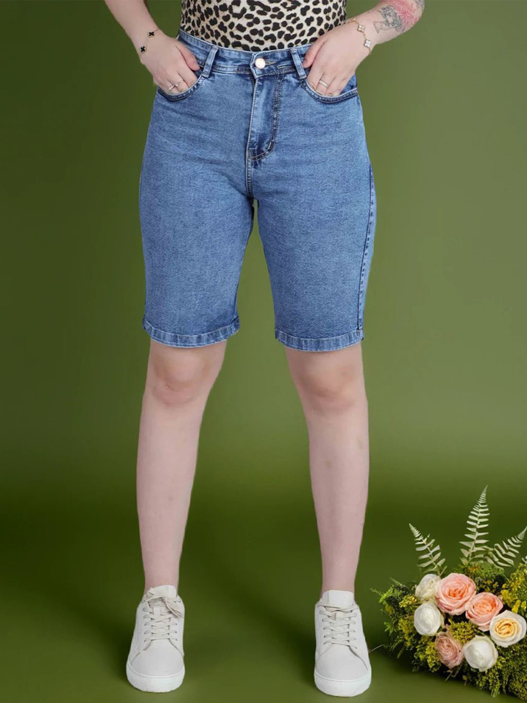 DressBerry Basics Women High-Rise Denim Shorts