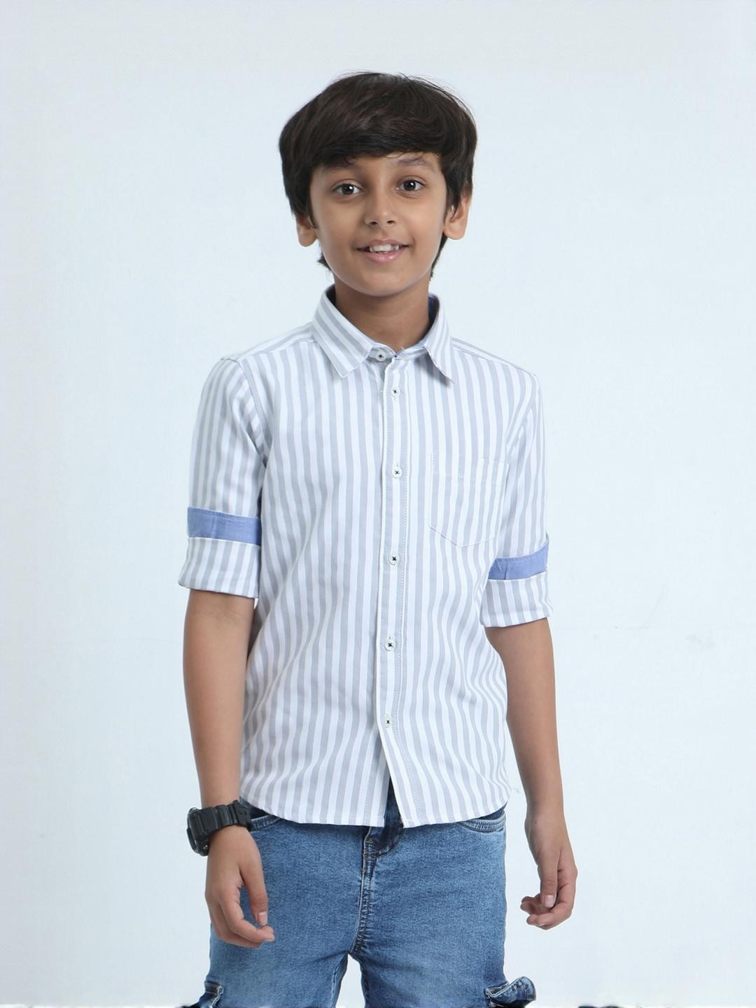 Rocket Scinece Boys Cotton Single Pocket Casual Striped Shirt