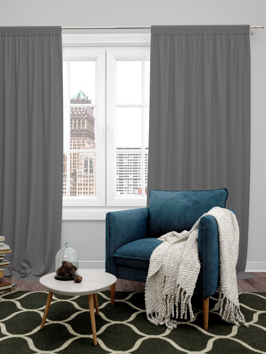 Parda Online Grey 2 Pieces Black Out Door Curtains