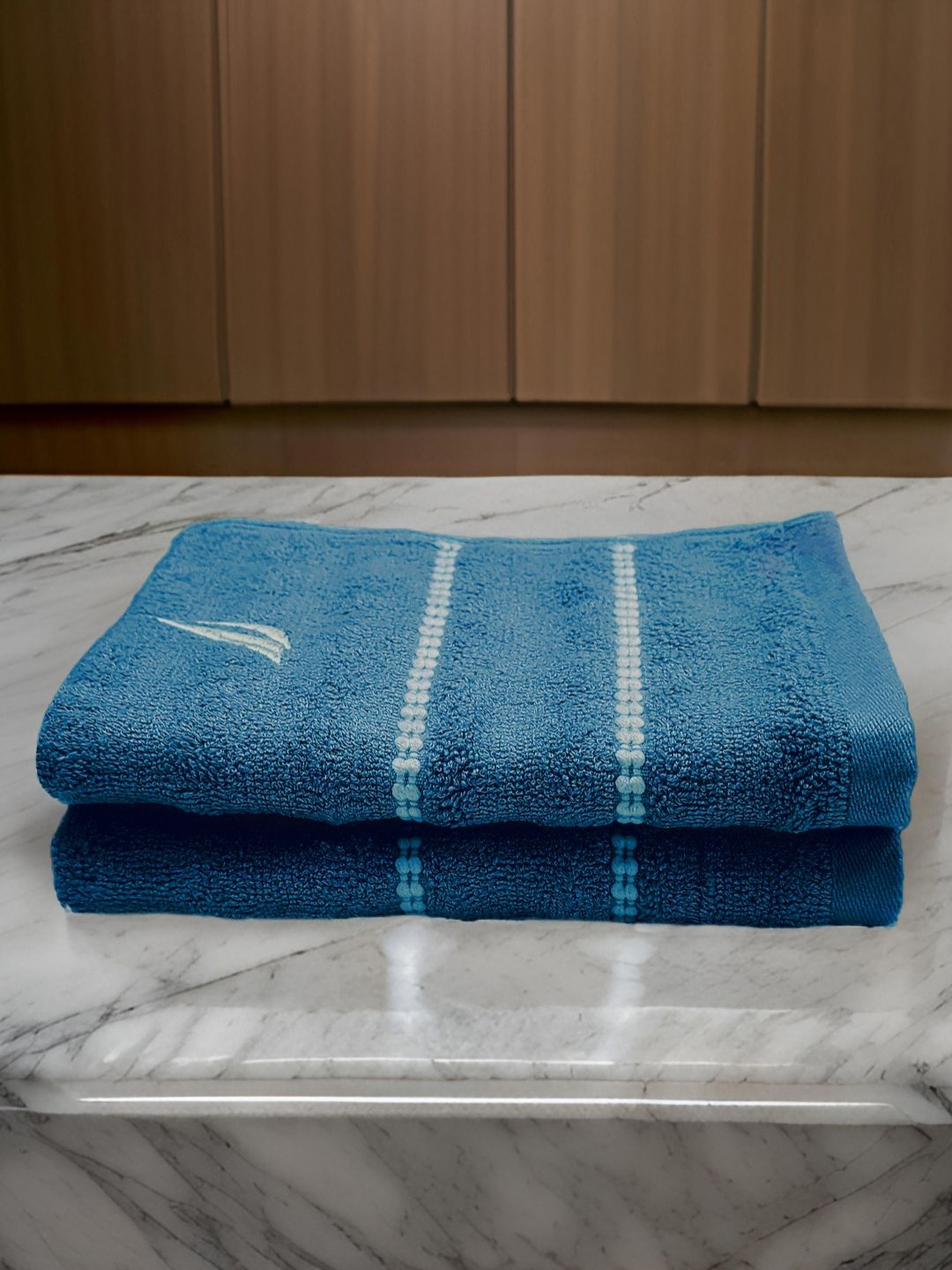 Nautica 2Pcs Blue & White Embroidered High Absorbency Super Fast Drying Hand Towels