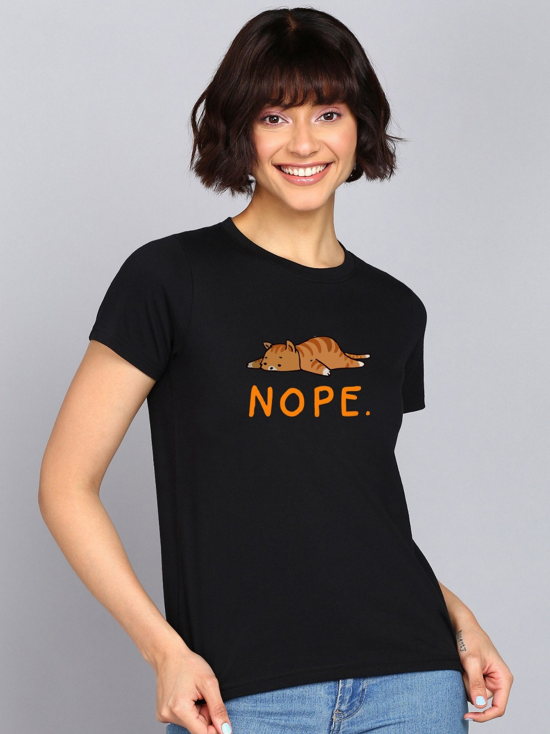 Adyavastram Women Typography Printed Round Neck Cotton T-shirt