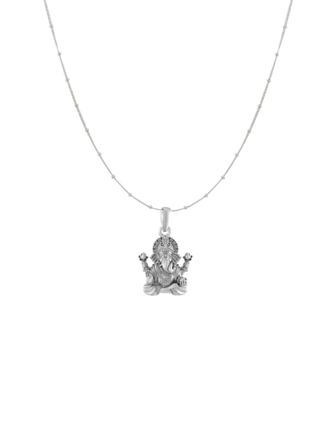 AKSHAT SAPPHIRE 92.5 Sterling Silver-Plated Ganesh God Pendant with Ball Chain