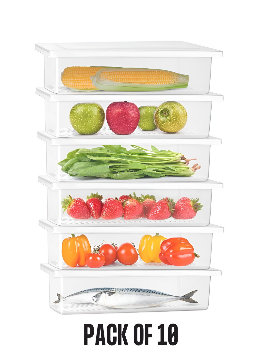 Aura Transparent Plastic Easy To Clean 10 Piece Clip-On Fridge Container-1.5L