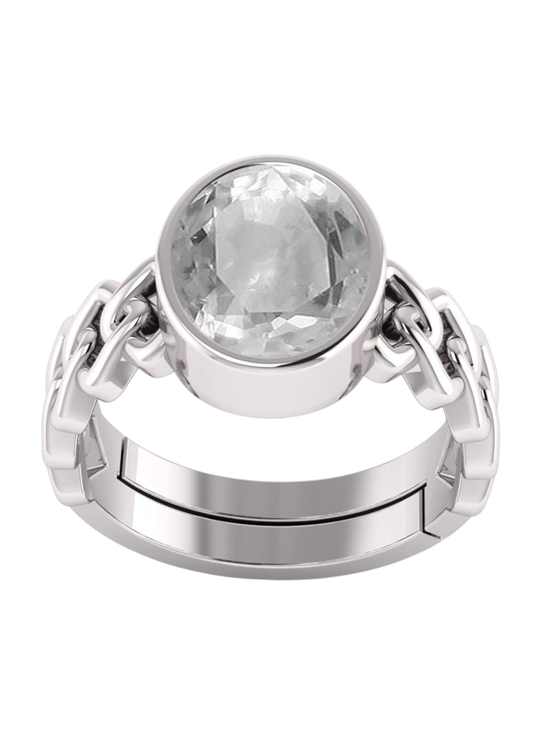 RSPR Sterling Silver White Sapphire Stone Studded Adjustable Finger Ring