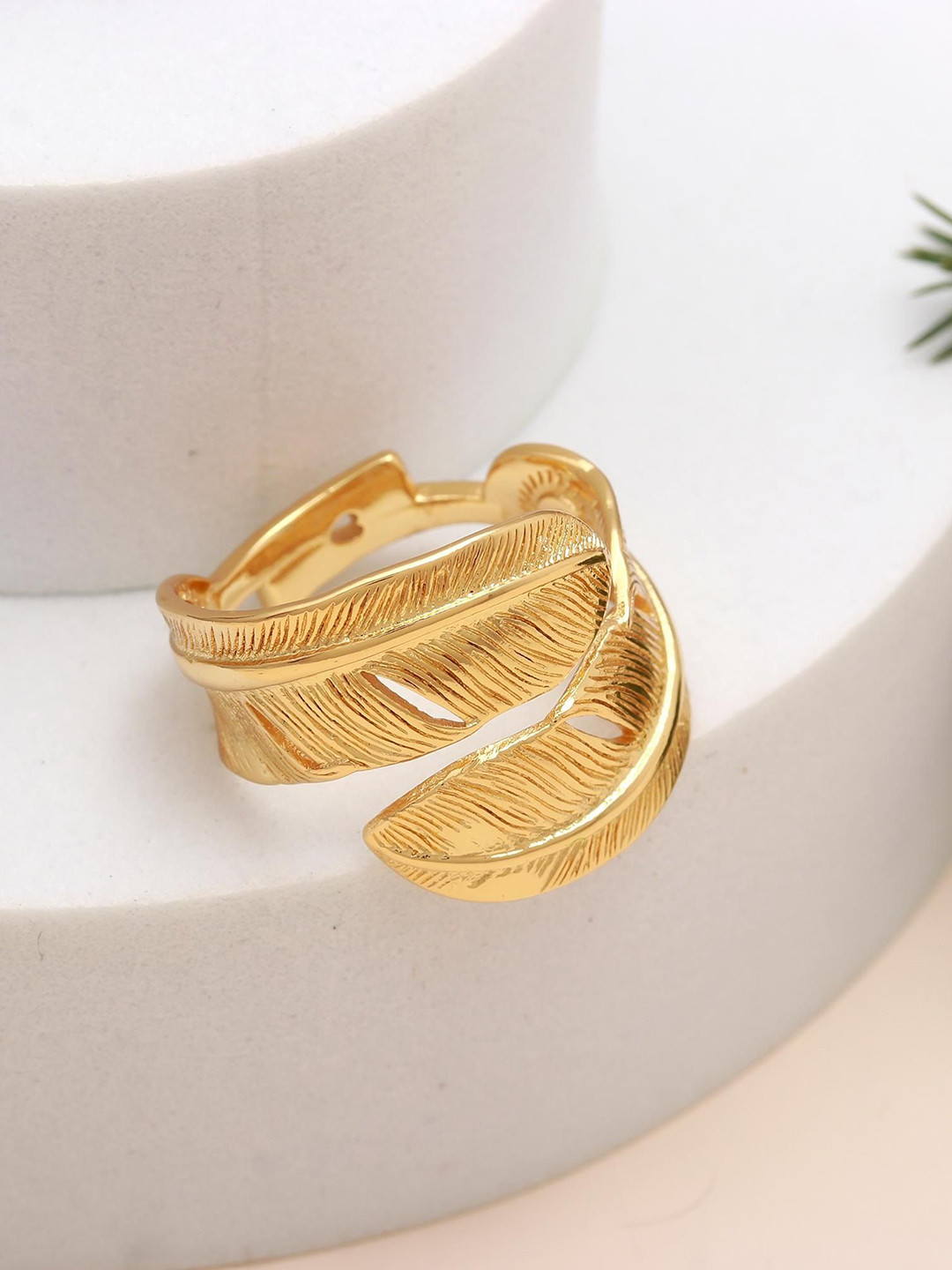 ORO ALMA Gold-Plated Leaf-Shaped Adjustable Finger Ring