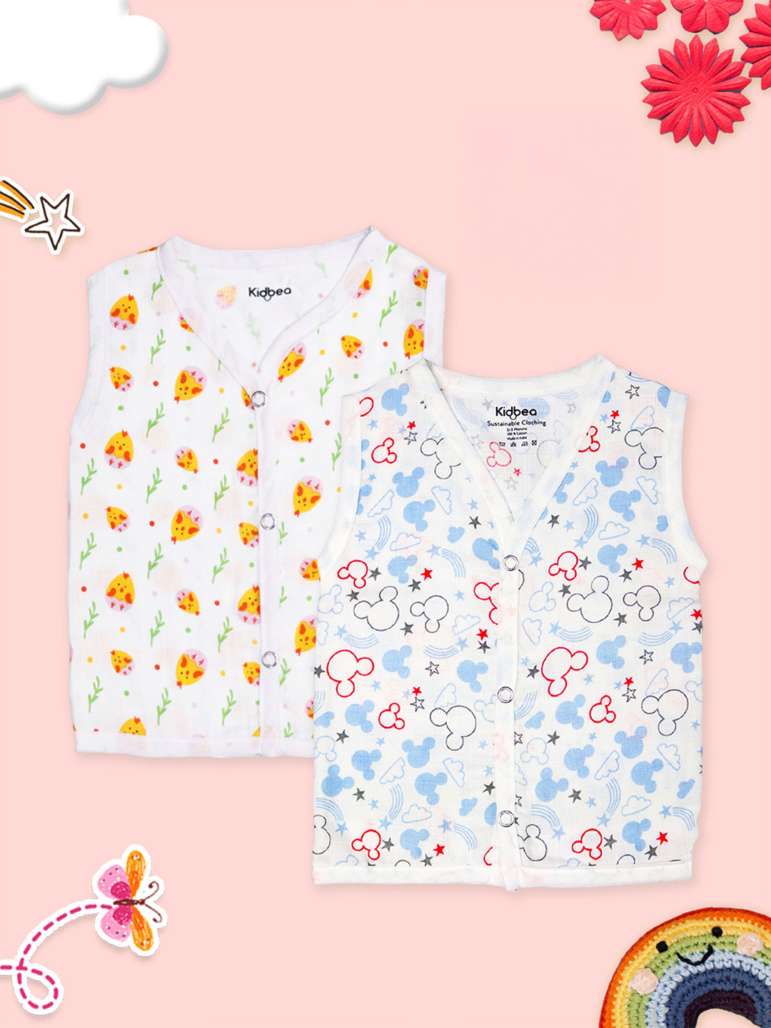 Kidbea Infants Pack Of 2 Printed Pure Bamboo Jhabla JH_02_PO2_03