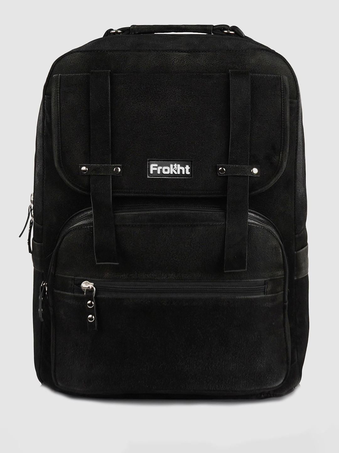 Frokht Unisex Self Design Zip Pocket Padded Shoulder Strap Backpack