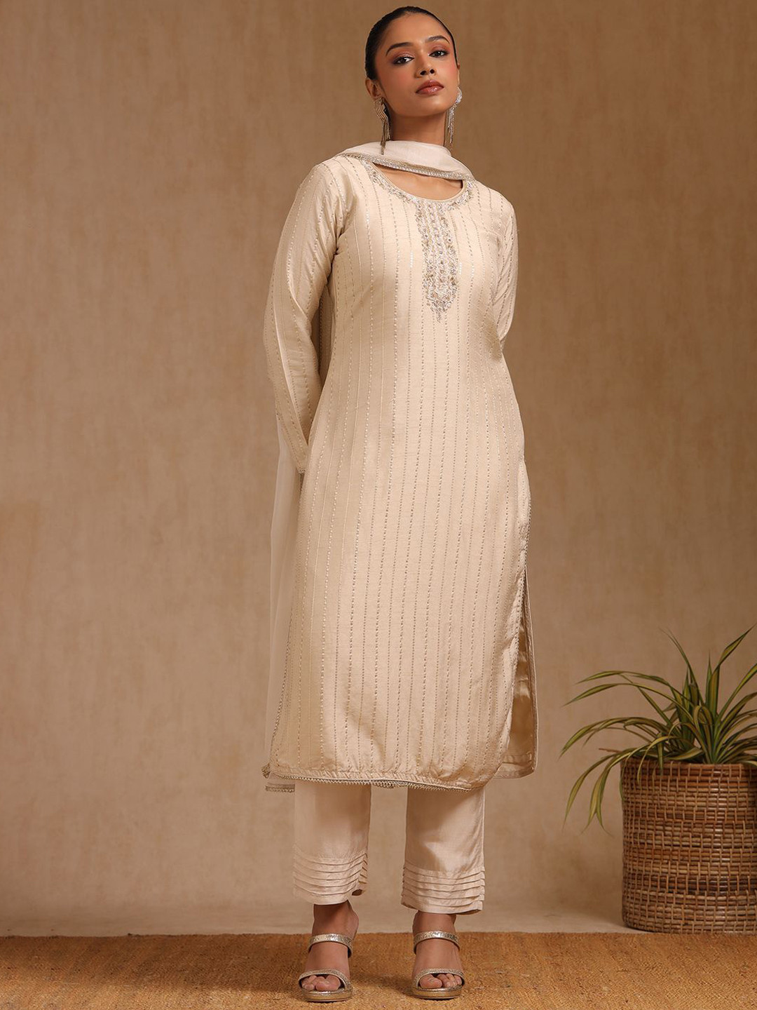 Soch Women Woven Design Embroidered Beads and Stone Kurta Set With Dupatta