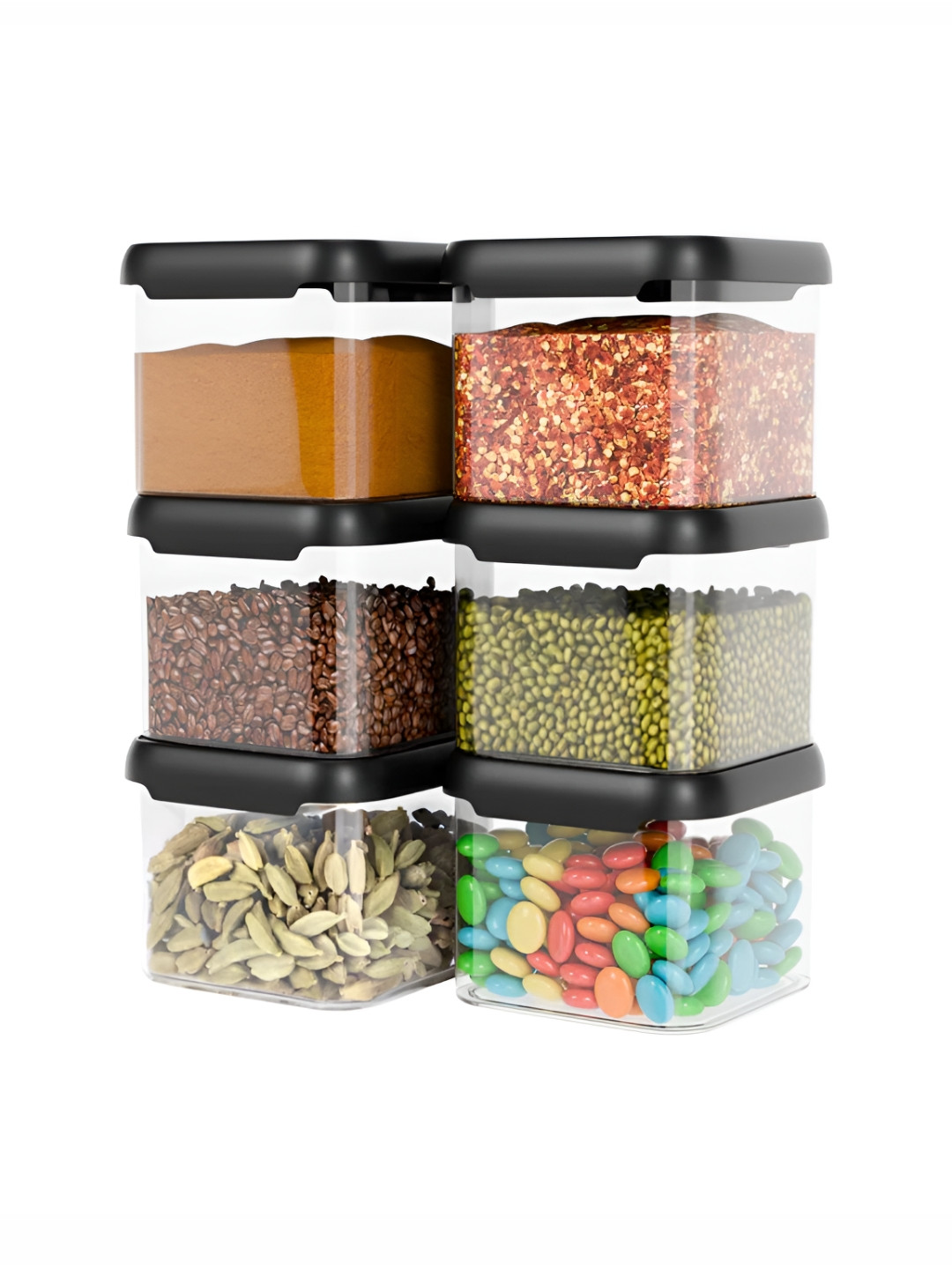 Aura Mr_Square Con Black Plastic Stackable 6 Piece Clip-On Canister-500ml