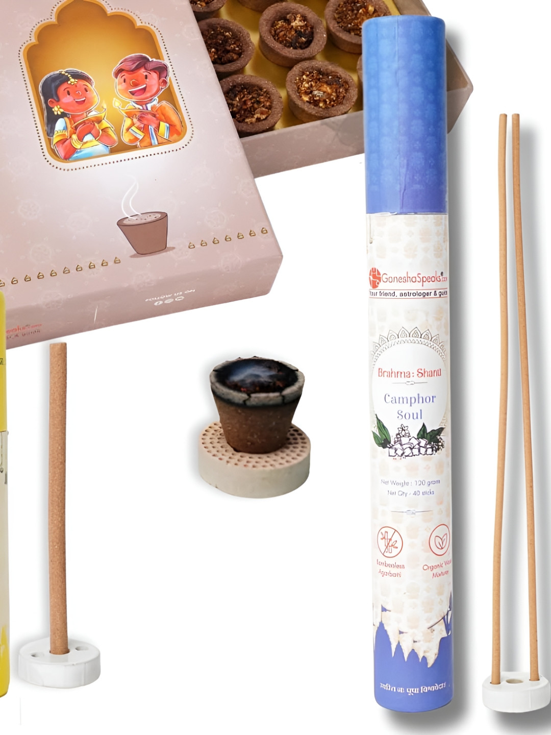 GaneshaSpeaks 55Pcs Brown Loban Dhoop Cup & Lemongrass Dhoop Stick, Amberoud Incense Stick