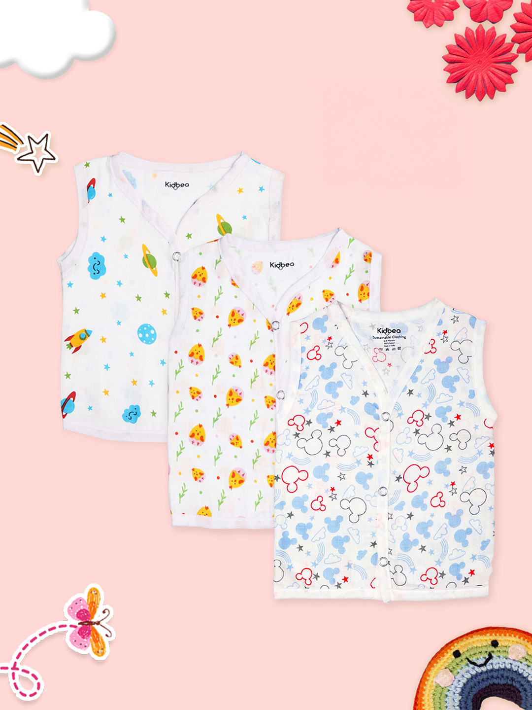 Kidbea Infants Pack Of 3 Printed Pure Bamboo Jhabla JH_05_PO3_03