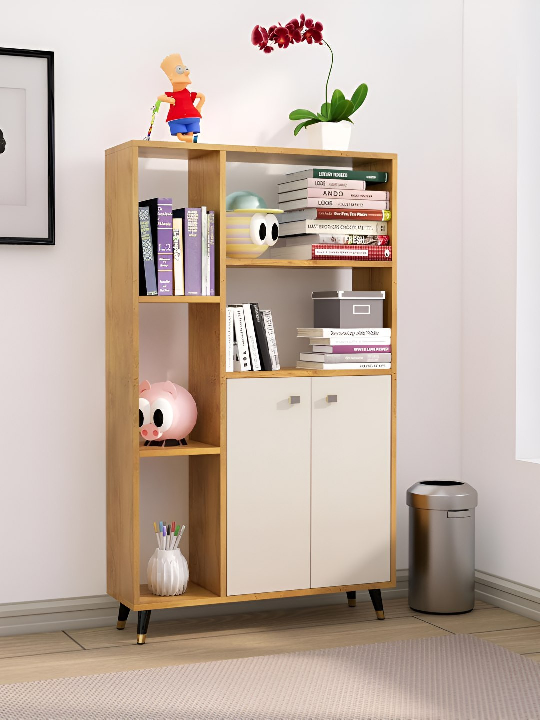 HEXA RED Beige & White Moisture & Termite Resistant Free Standing Book Shelf