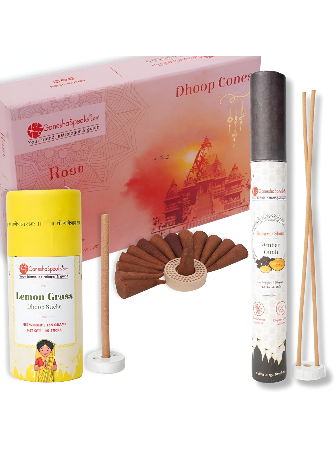 GaneshaSpeaks 130-Pcs Brown Wooden Dhoop Cup Dhoop Stick & Incense Sticks