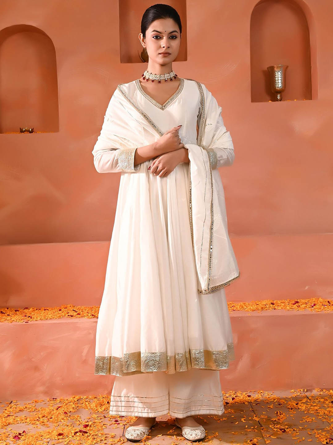 ANISH BY AHINSA Women Solid Yoke Design Kurta with Palazzo & Dupatta