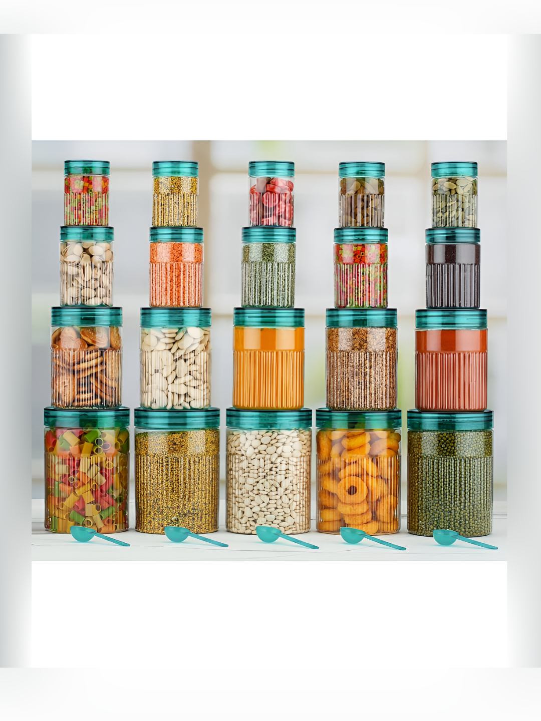 Aura Ab_Glossy_Con Sea Green Plastic Easy To Clean 20 Piece Clip-On Canister