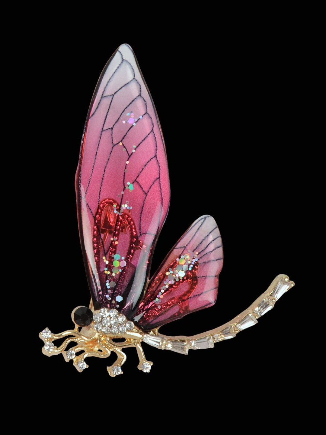Curren Men Gold-Plated Metal Zircon Studded Butterfly Shape Brooch