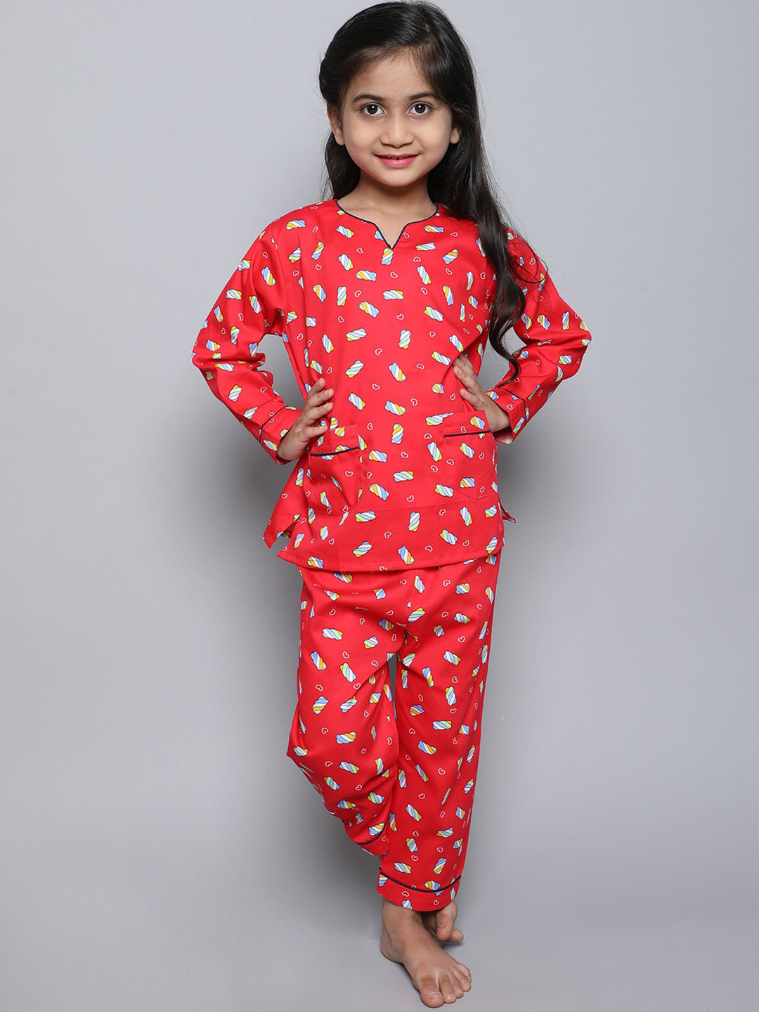 Little Clothings Girls Printed Pure Cotton Marshmallow Night suits