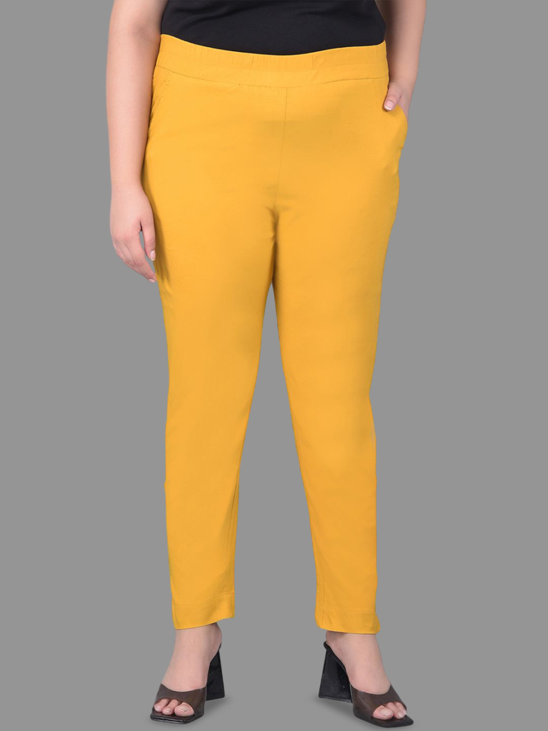 Comfort Lady Women Elastic Waist Mid-Rise Pencil Trousers