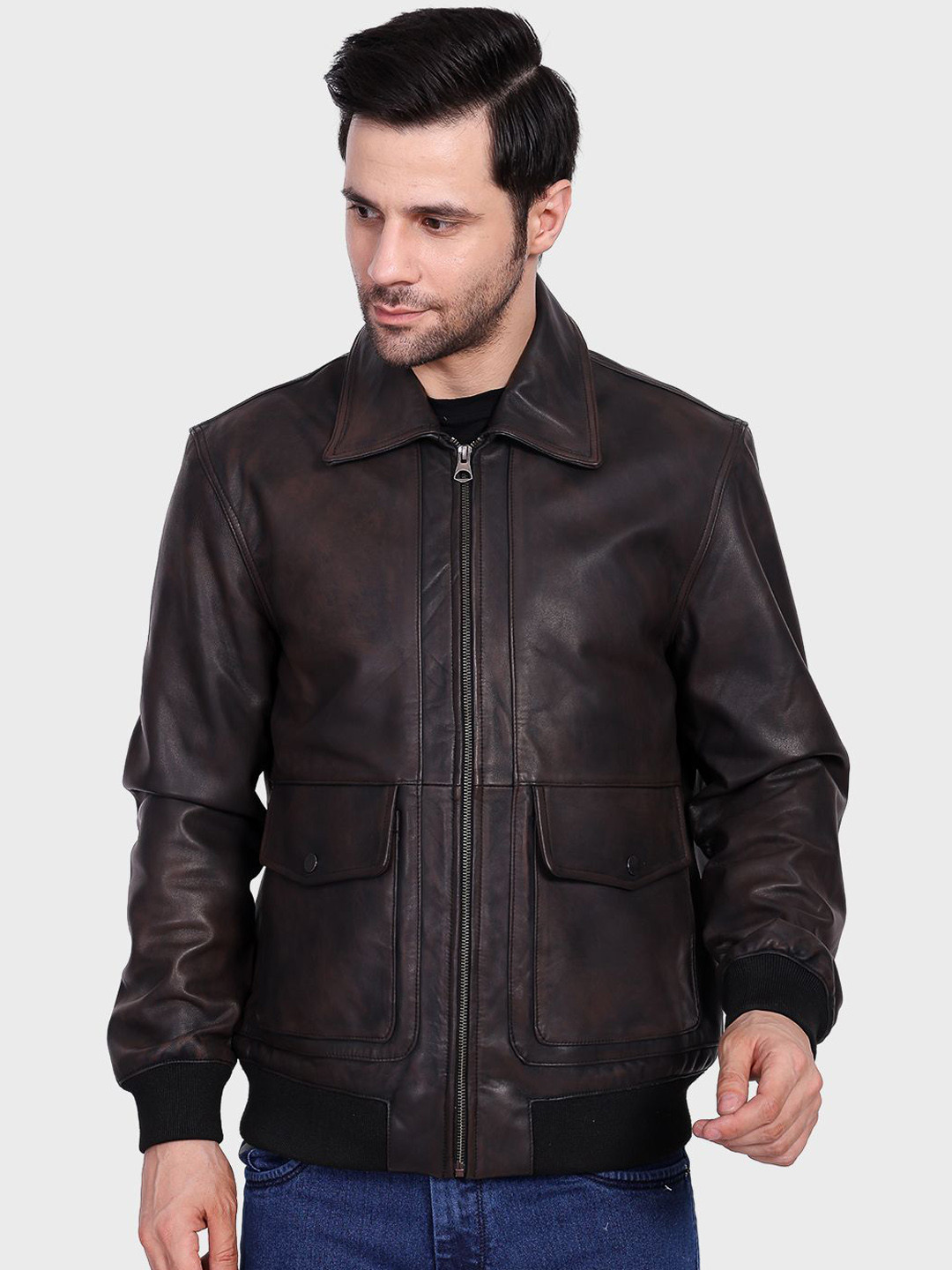 Justanned Washed Solid Leather Jacket