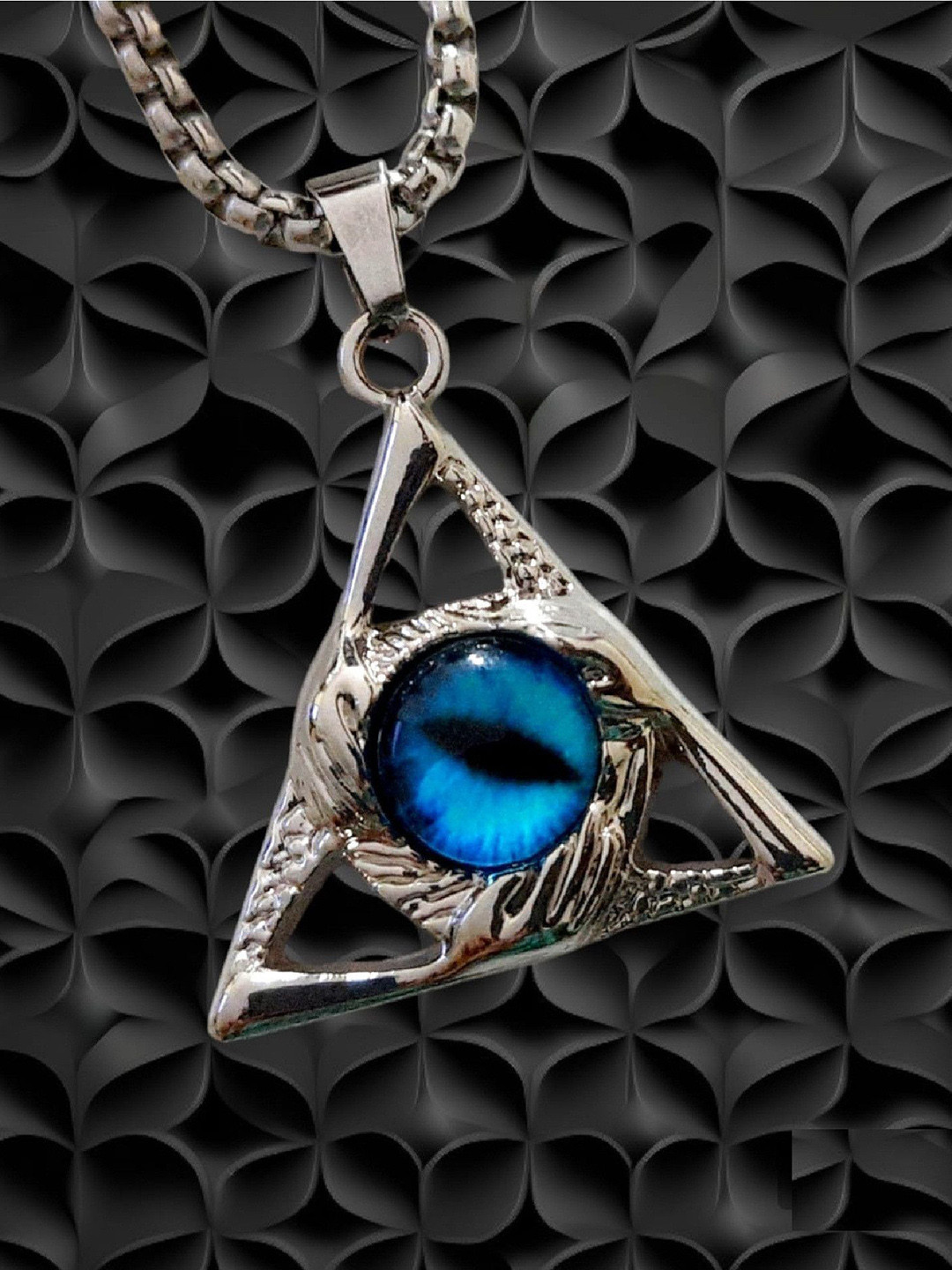Crazy Fashion RT FAS Unisex All Seeing Blue Evil Eye Triangular Pendant with chain