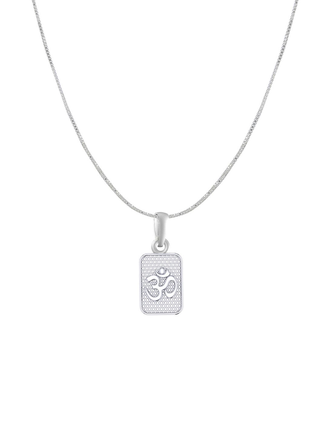 AKSHAT SAPPHIRE Sterling Silver Silver-Plated Rectangle Om Shaped Pendants With Chains