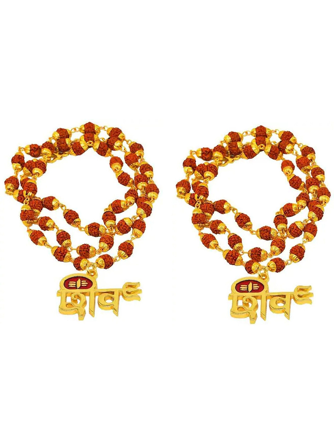 Crazy Fashion Unisex Set Of 2 Stainless Steel Rudraksha Shiv Trishu Mala Chains