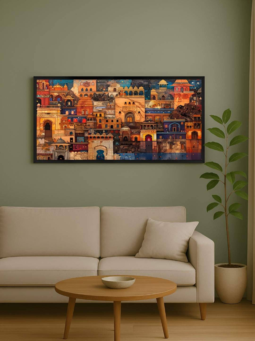 999StoreIndian Cityscape Art Canvas Wall Rectangle Paintings Wall Art - 24 x 48In
