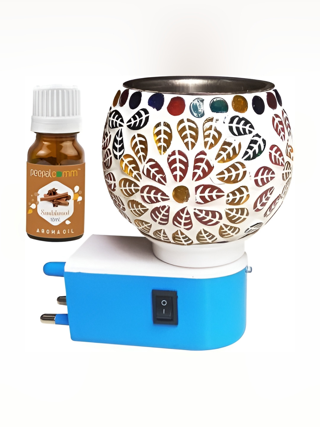 PEEPALCOMM White & Brown Leaf Pattern Electric Kapoordani With Sandalwood Oil-10 ml