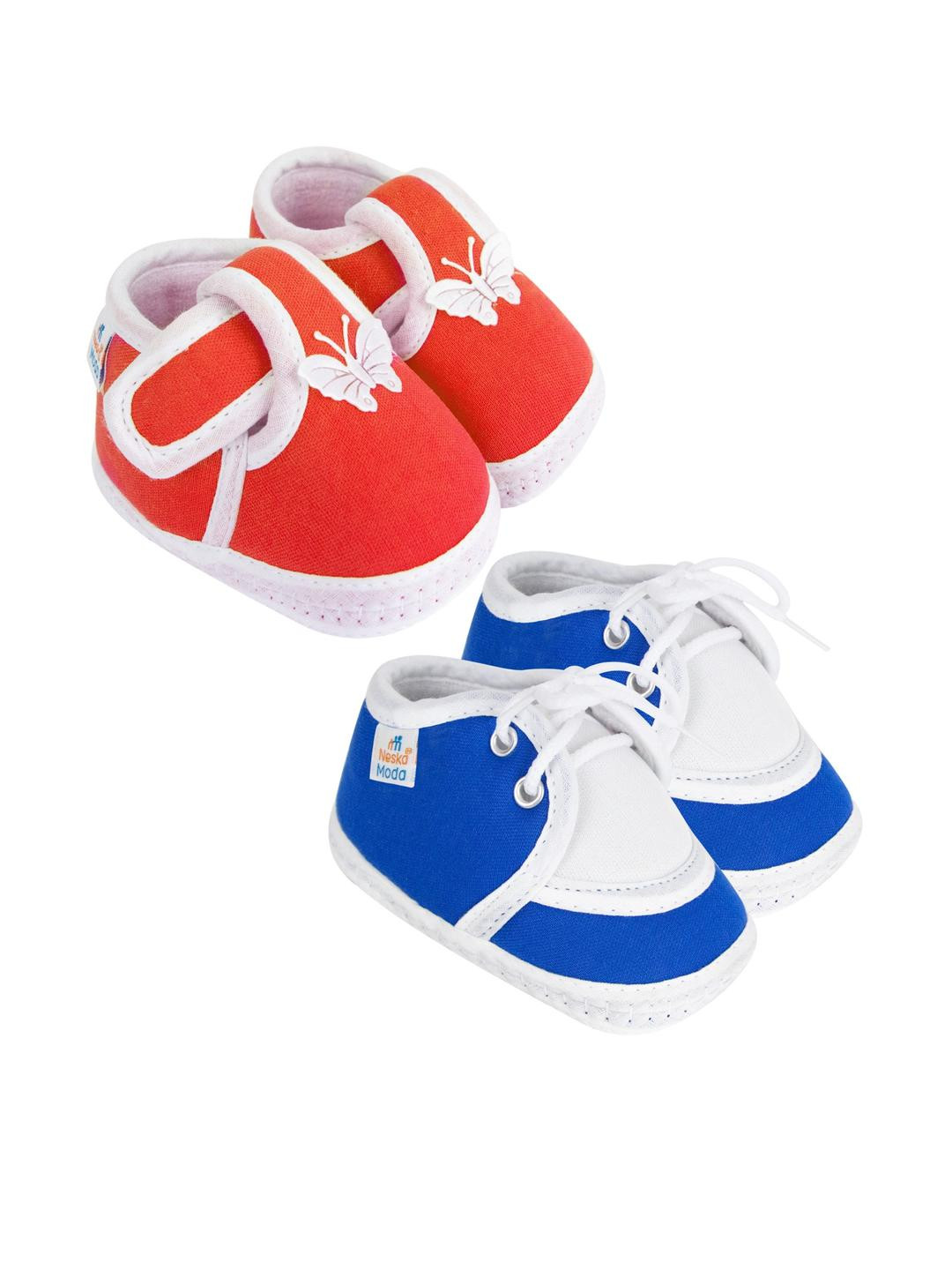 NESKA MODA 12 To 18 Month Non Slip Infants 2 Pair Set Cotton Butterfly Lace Booties