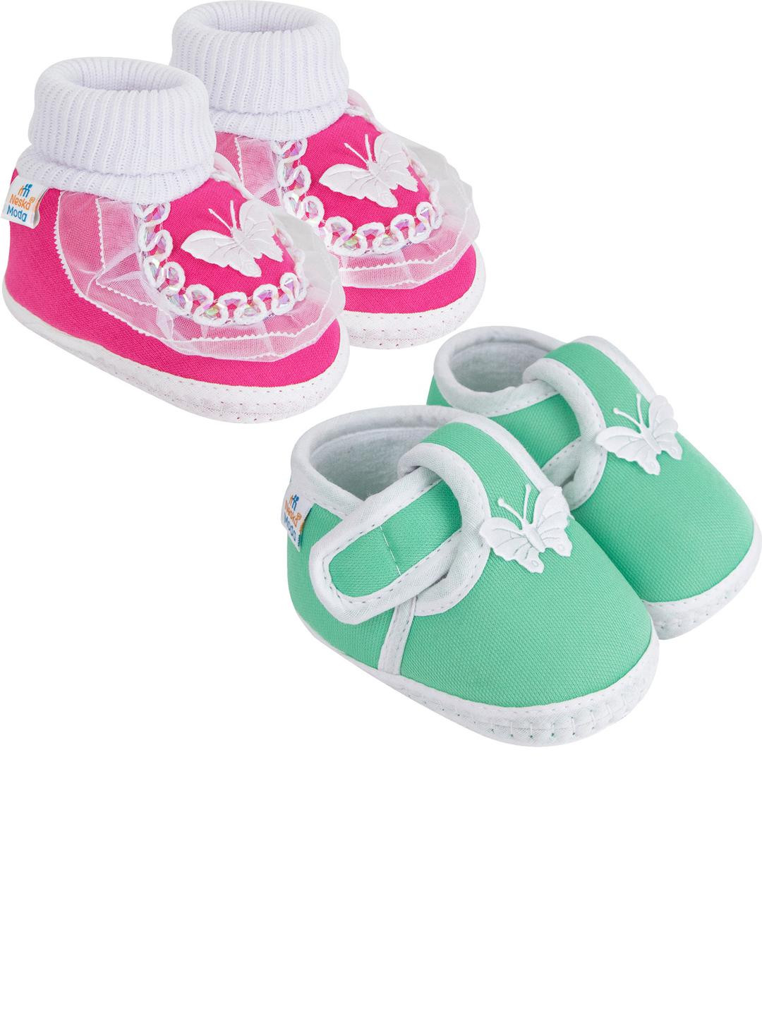 NESKA MODA 0 To 6 Months Combo Pack of 2 Pair Newborn Baby Girls Soft Cotton Cute Butterfly Booties