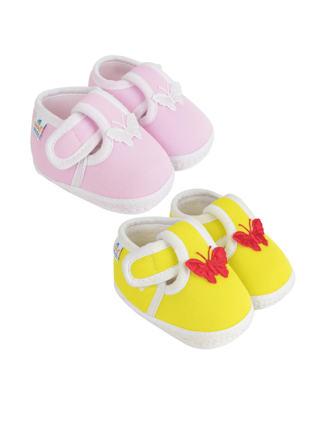 NESKA MODA 0 To 6 Months 2 Pair Set Butterfly Velcro Newborn Soft Skin-Friendly Cotton Baby Booties