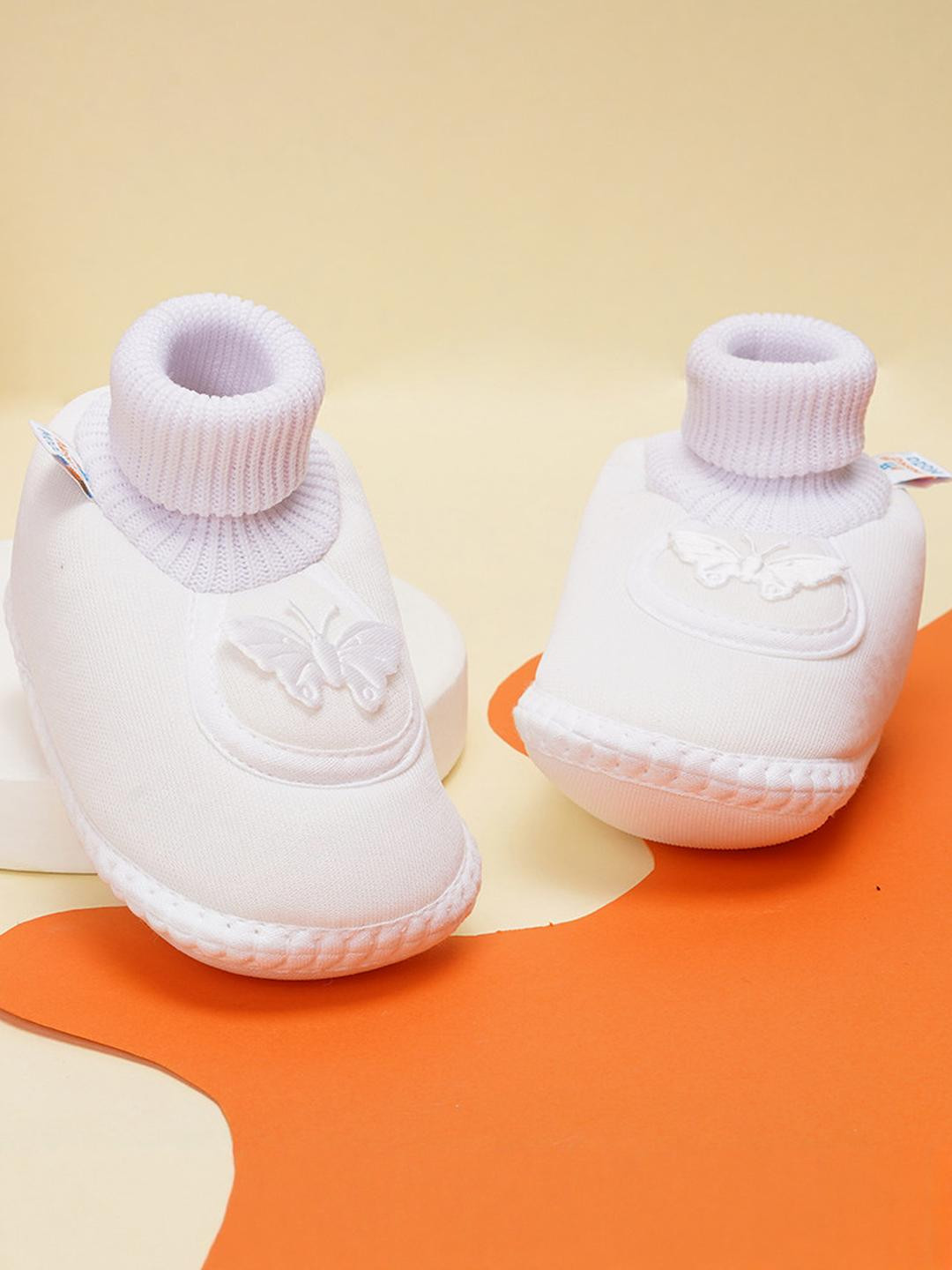 NESKA MODA 3 To 12 Months Infants Soft Cotton Cute Butterfly Face Plain Booties