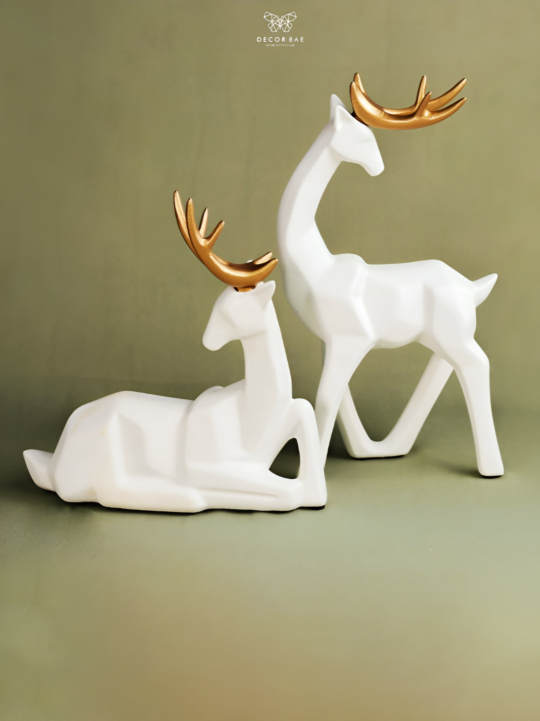 DECOR BAE Animal White Ceramic Natural Living Room Set of 2 Medium Showpieces - 10.6 Inches