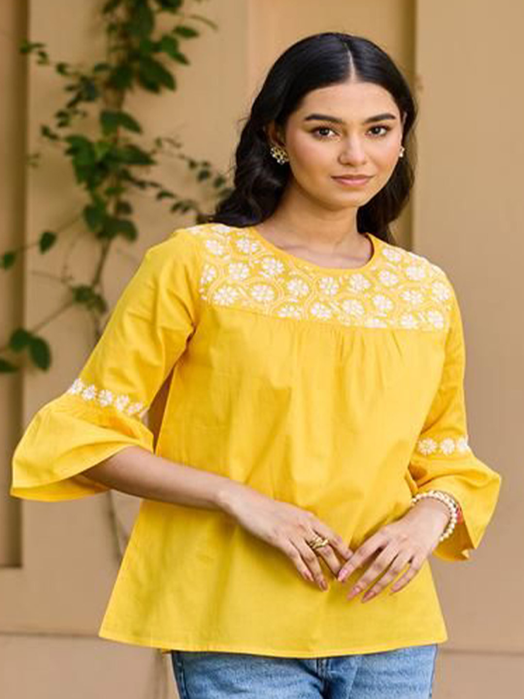 Cotton Chikankari Solid Women's Top Rust Pink