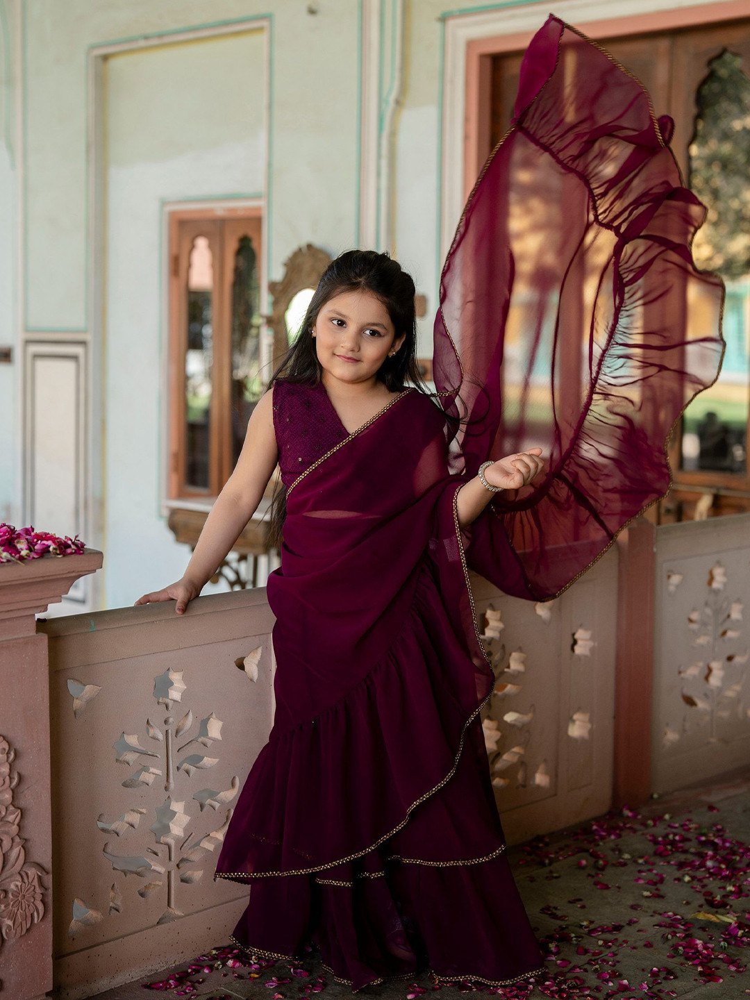 Sangria Girls Saree With Blouse