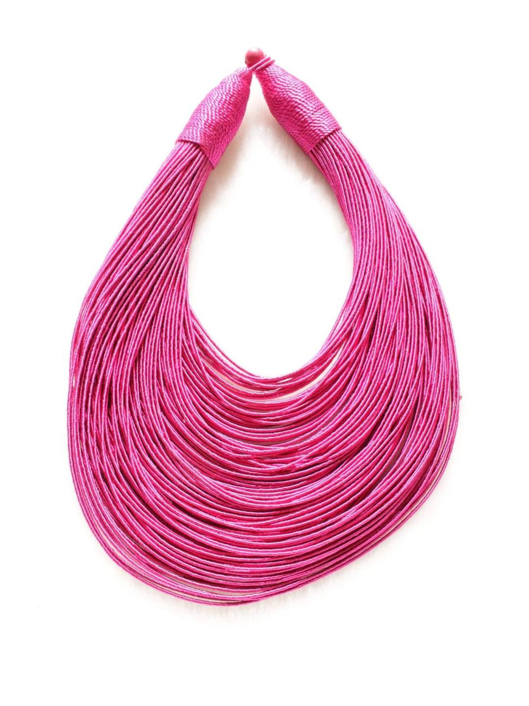 A Local Tribe Fuchsia Silk Threads Multi-Layer Statement Choker Necklace