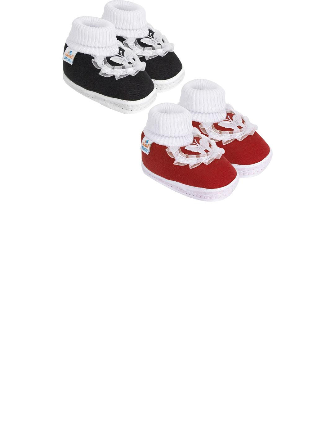 NESKA MODA 12 To 18 Months Non Slip Set of 2 Pair Cotton Butterfly Frill Baby Booties