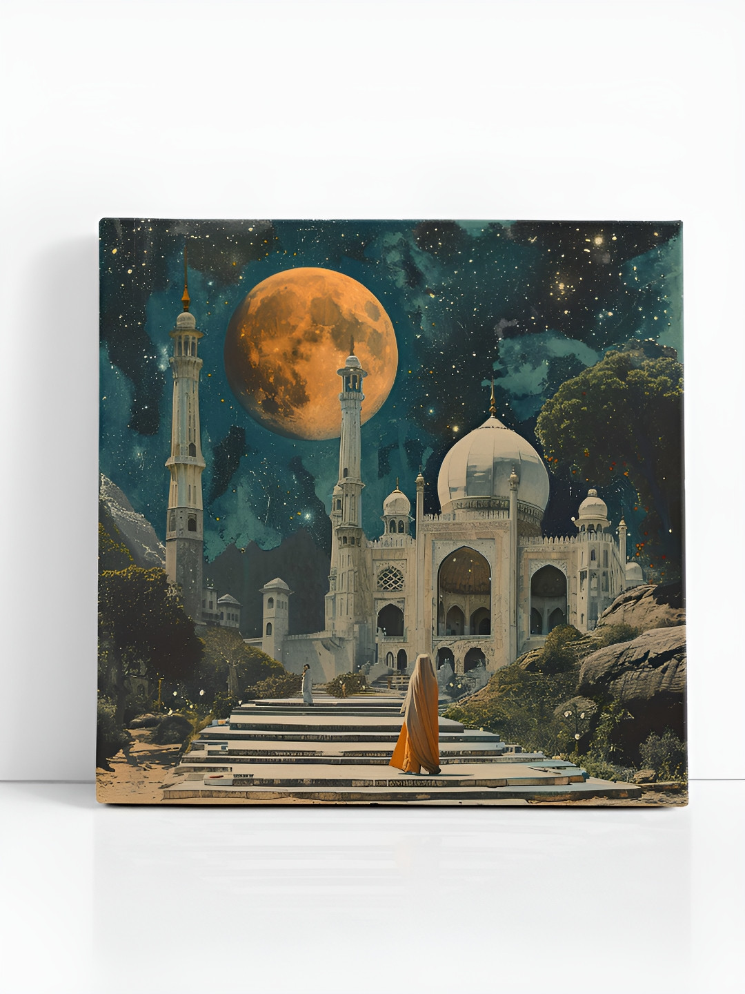 SAF Green & Grey Fantasy Palace Printed Canvas Wall Art