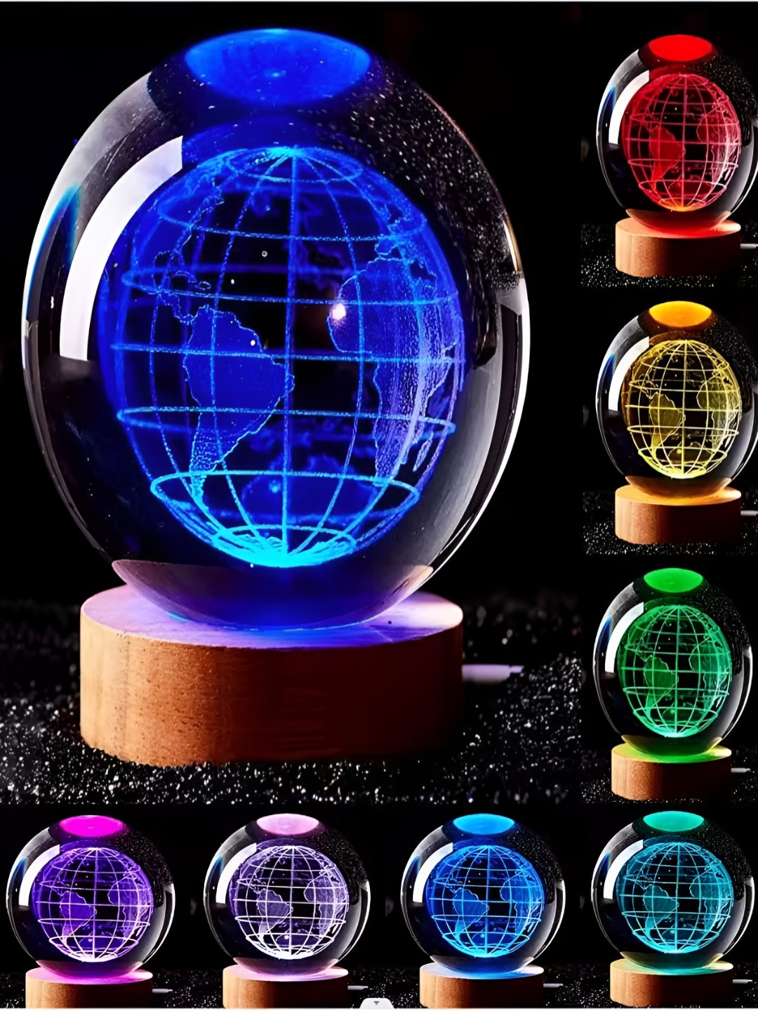 CraftVatika Transparent Wood Spherical Table Lamp