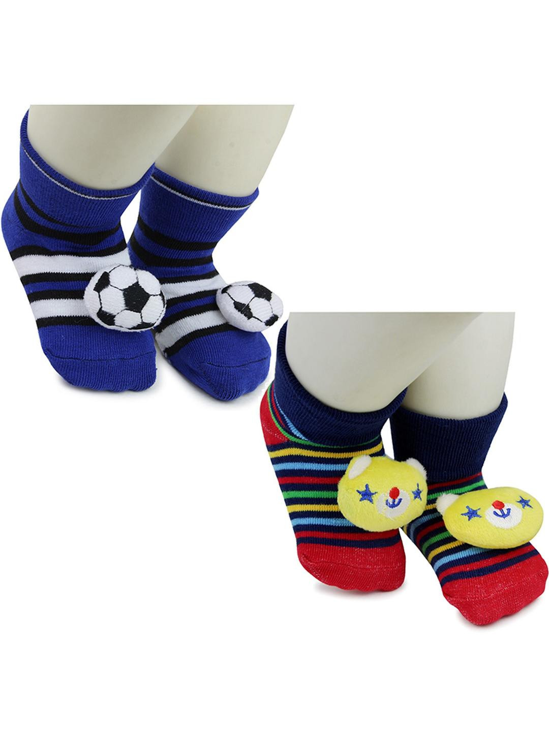 NESKA MODA 6 To 12 Months Baby Set Of 2 Pair Cotton Anti Slip Face Ankle Socks/ Booties