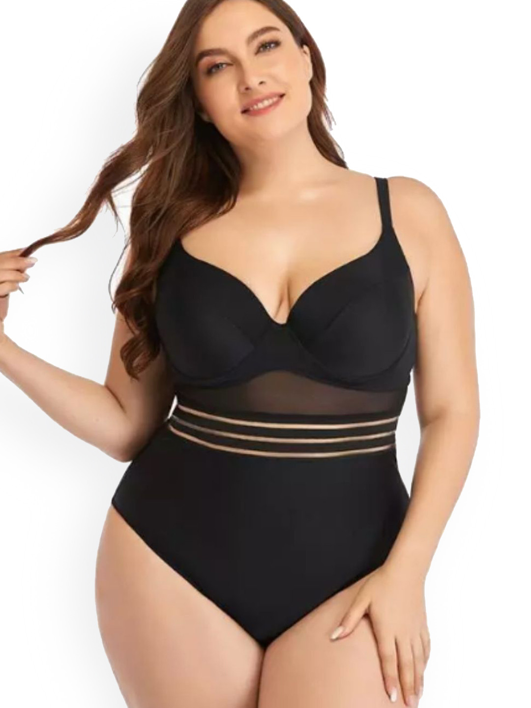 WomanLikeU Striped Plus-Size Monokini Bodysuit