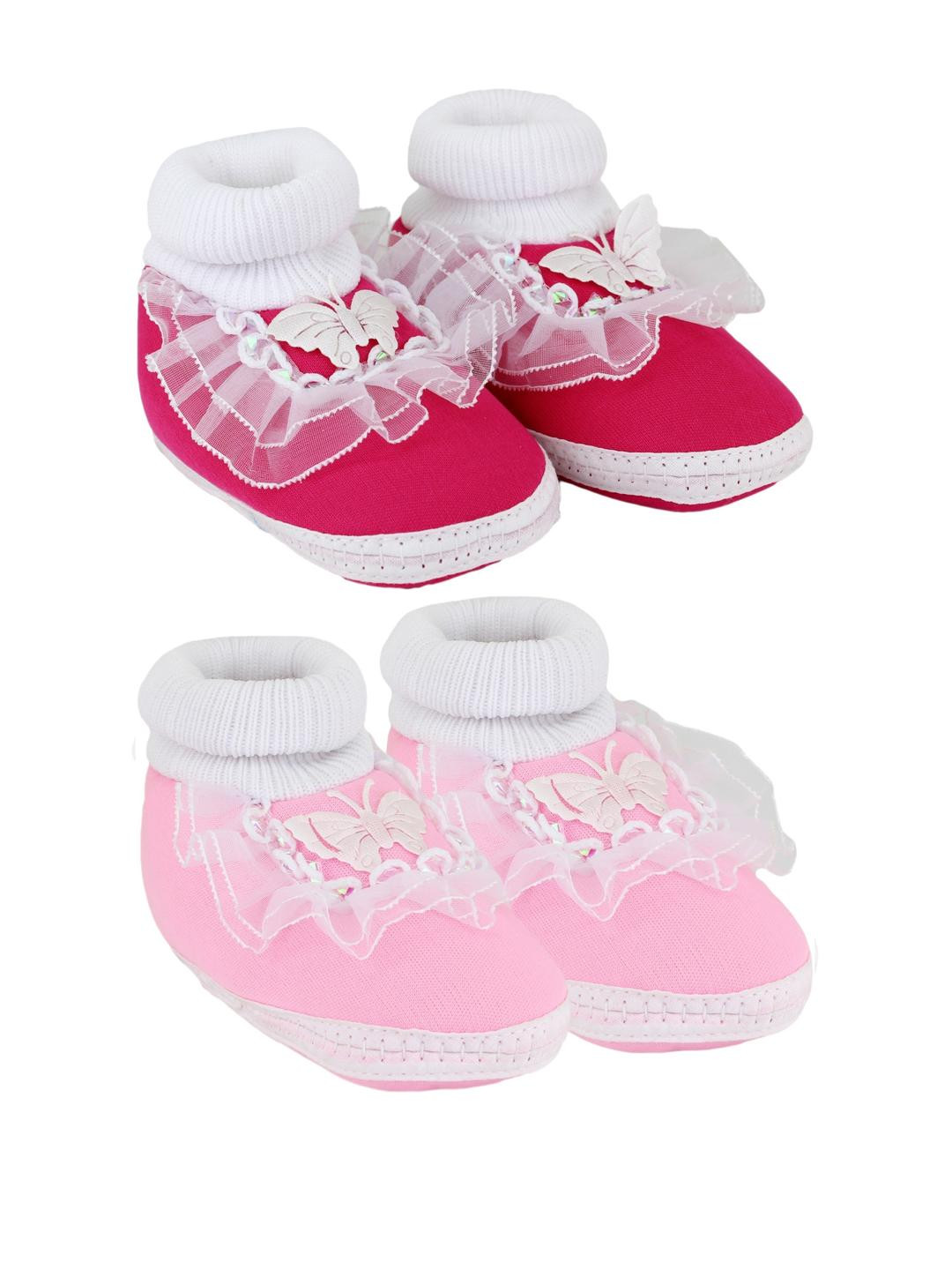 NESKA MODA 3 To 12 Months Infants 2 Pair Combo Soft Cotton Butterfly Frill Booties