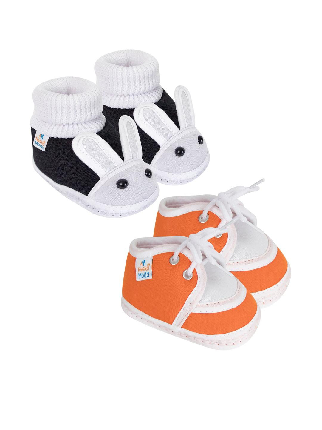 NESKA MODA 3 To 12 Months Infants Set of 2 Pair Soft Cotton Rabbit Face Lace Booties