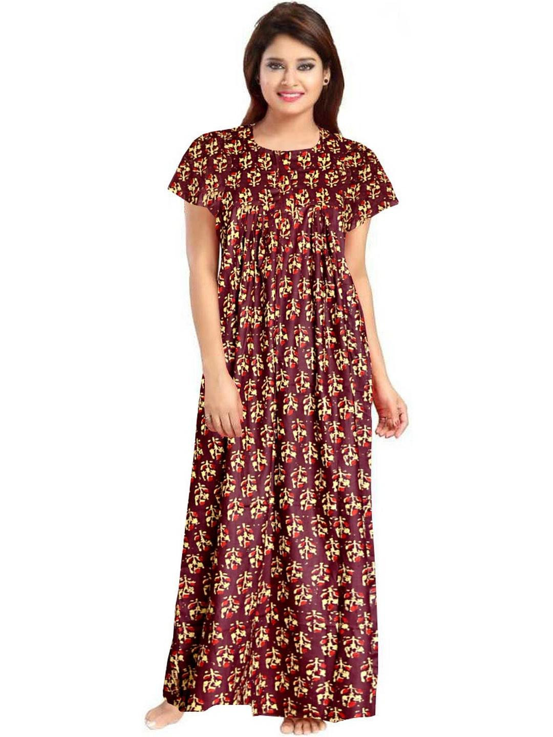 Pure Cotton Printed Nightrdess Maxi Gown For Women