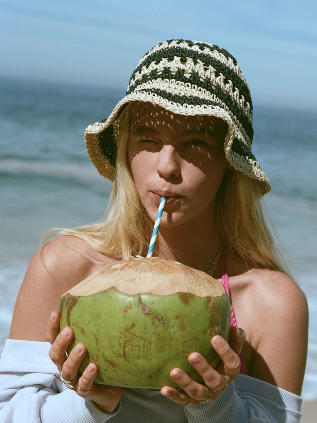 AMERICAN EAGLE OUTFITTERS Women Beige Striped Bucket Hat