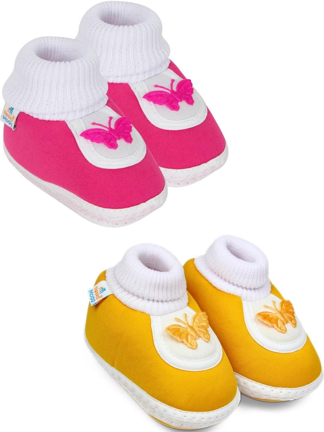 NESKA MODA 3 To 12 Month 2 Pair Set Newborn Unisex Baby Skin Friendly Soft Cotton Butterfly Booties