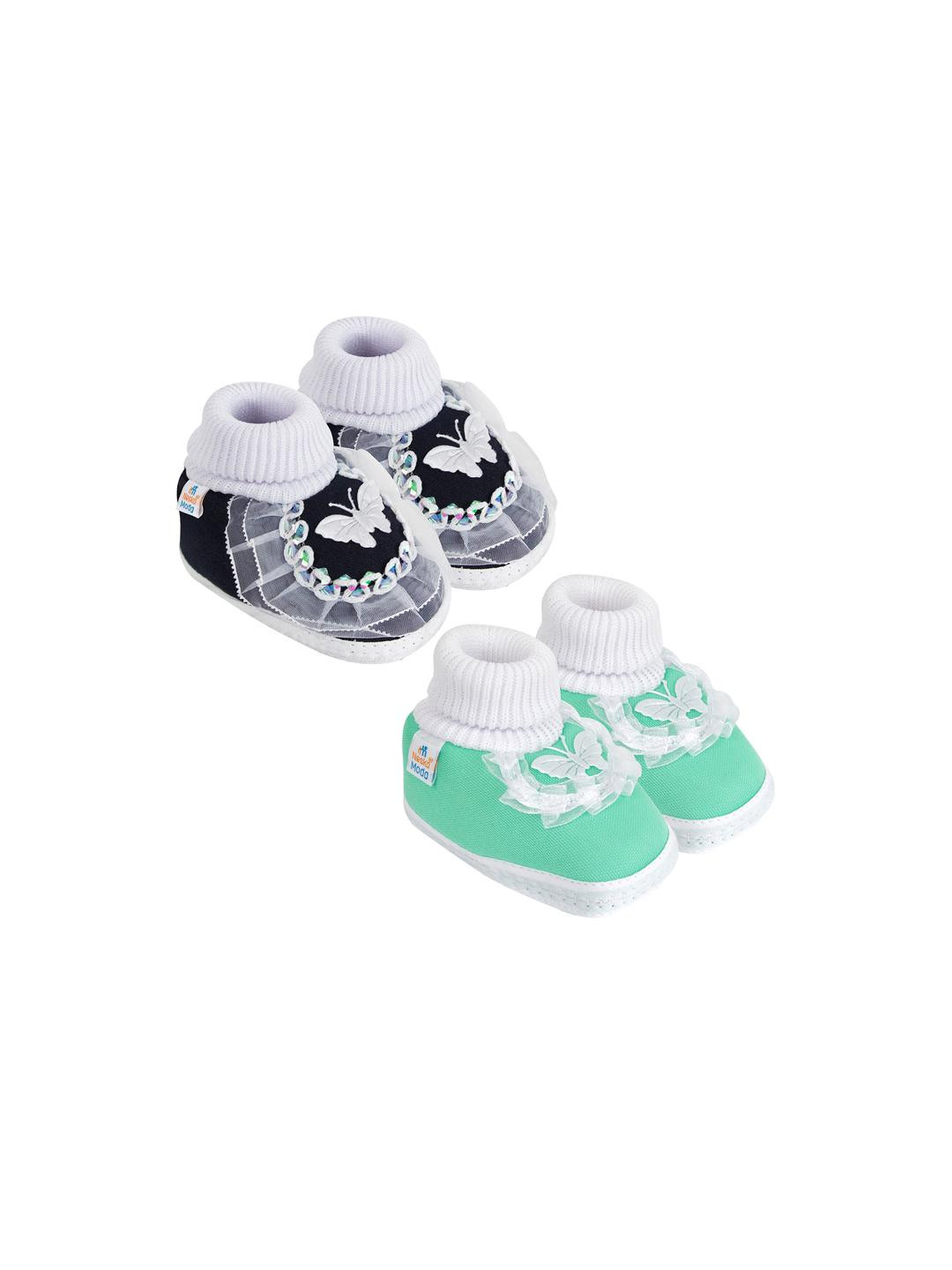 NESKA MODA 0 To 6 Month Newborn Baby Unisex Skin-Friendly 2 Pair Set Butterfly Soft Cotton Booties